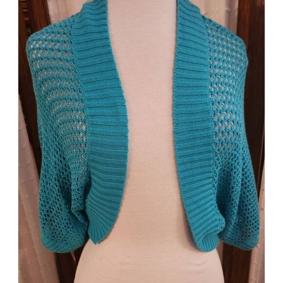 C5 Faded Glory knitted or crocheted Turquoise shrug - Picture 1 of 8
